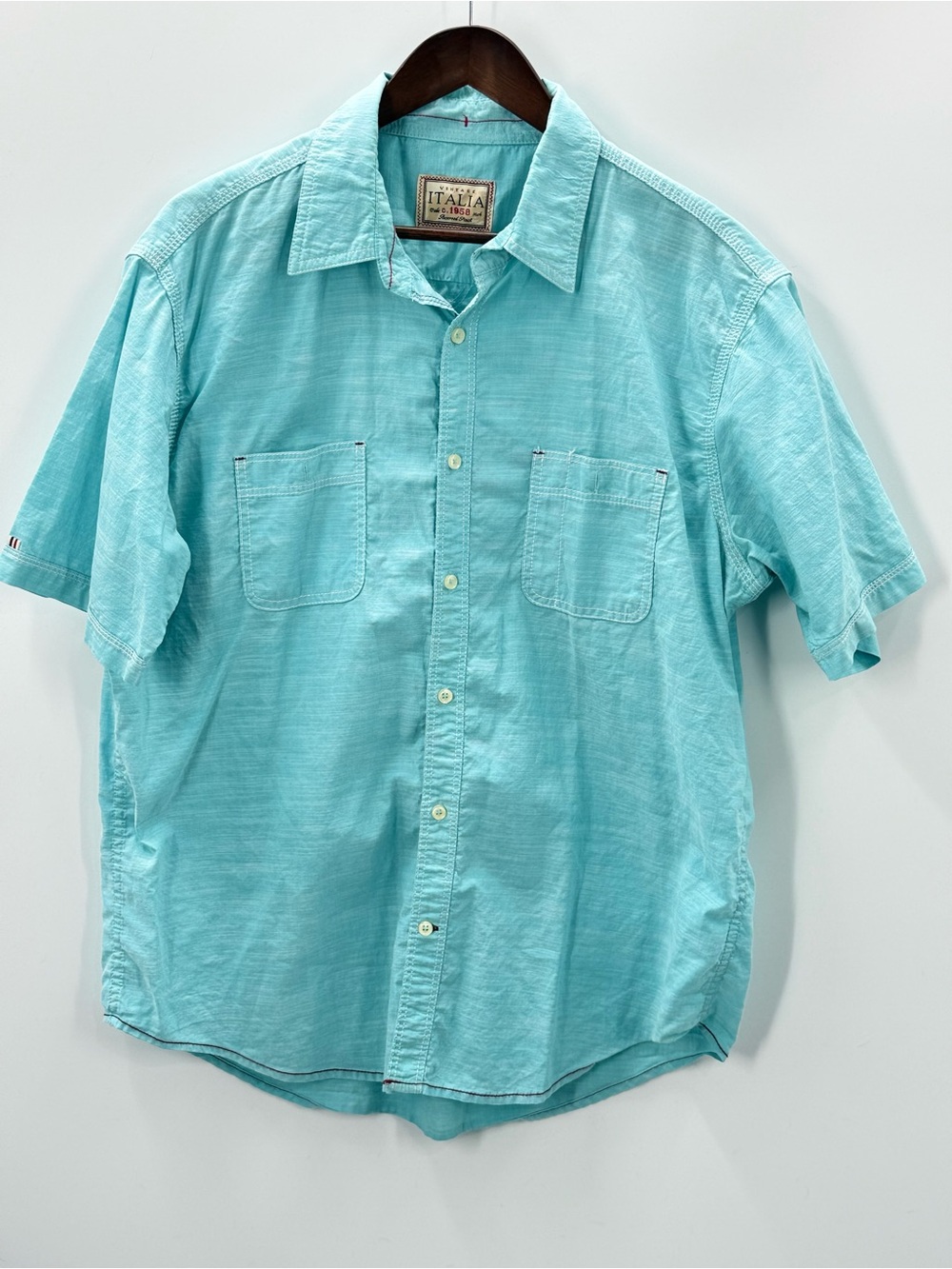 364 Italina XL Short-Sleeve Button-Up Shirt in Aqua Blue